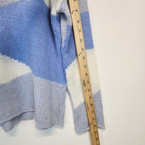 Wooden Ships Wavy Print Sweater Size S/M Blue Open Knit Nautical Coastal Chic - Picture 9 of 12